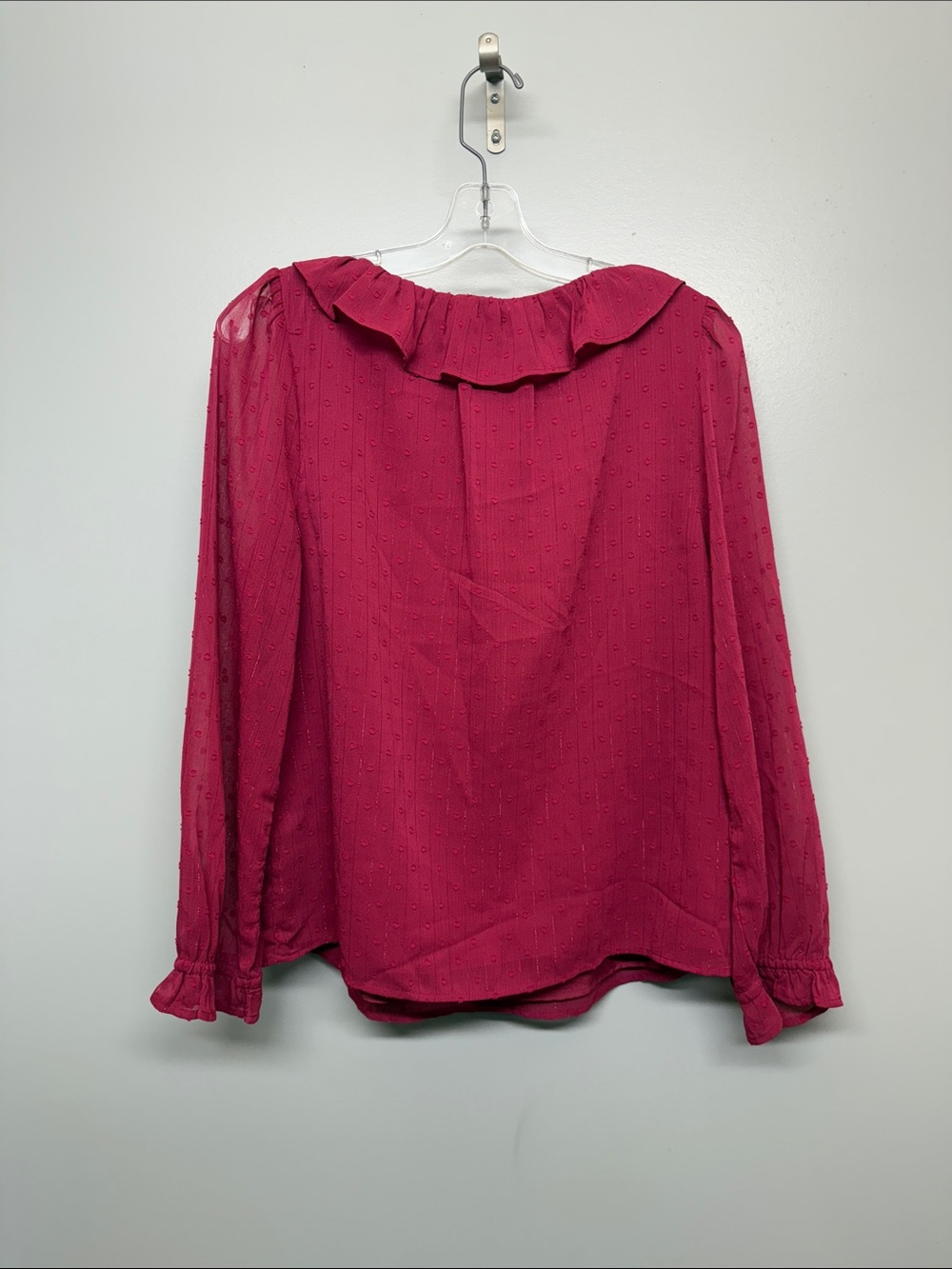 J. Crew Raspberry Pink Ruffle V-Neck Long Sleeve Blouse - Picture 7 of 7